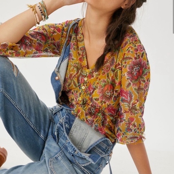 Anthropologie Floral Mesh Blouse Sz S EUC - Picture 2 of 5